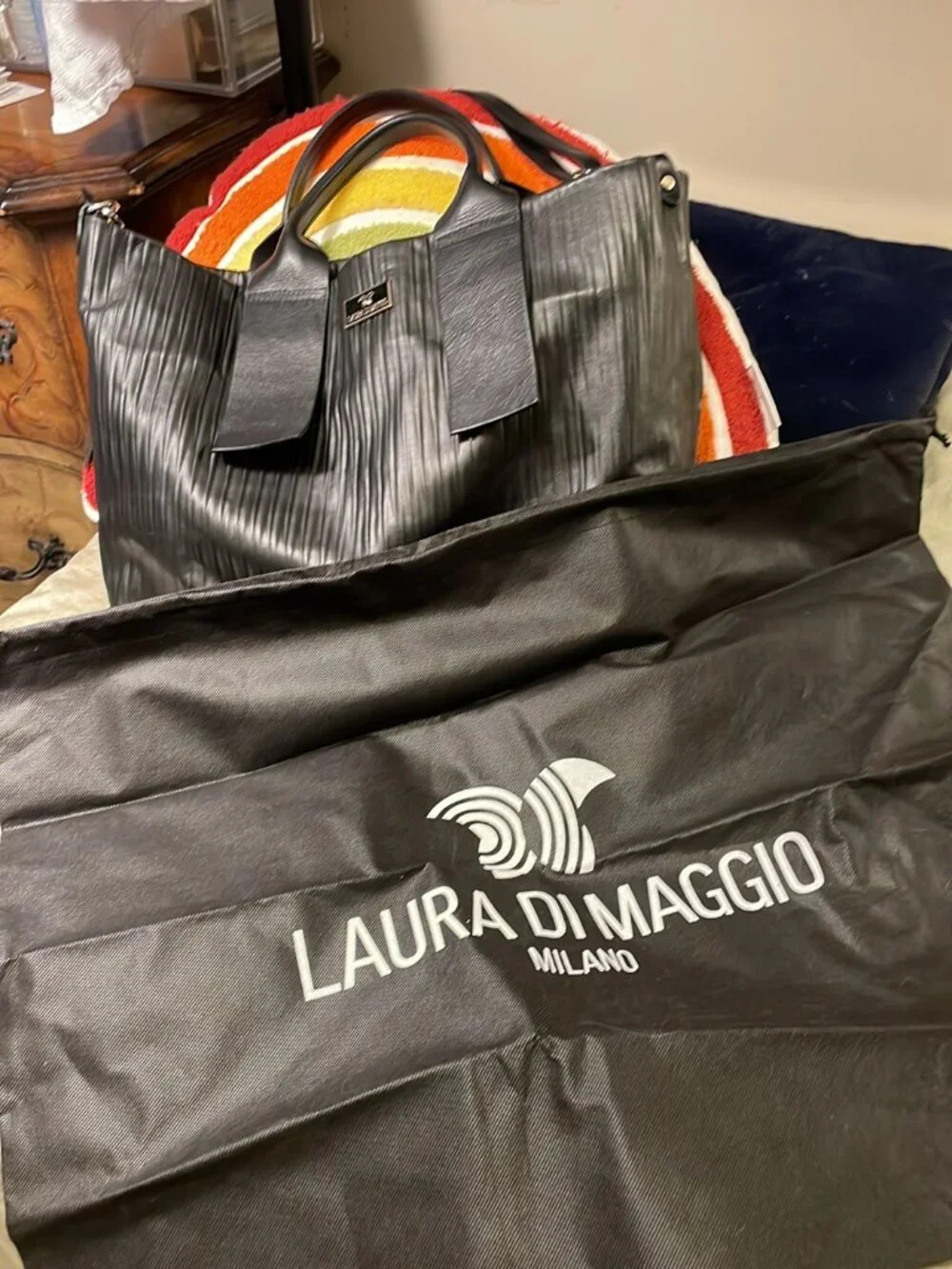Laura DiMaggio, large satchel, imported, soft, genuine, leather, and dust bag